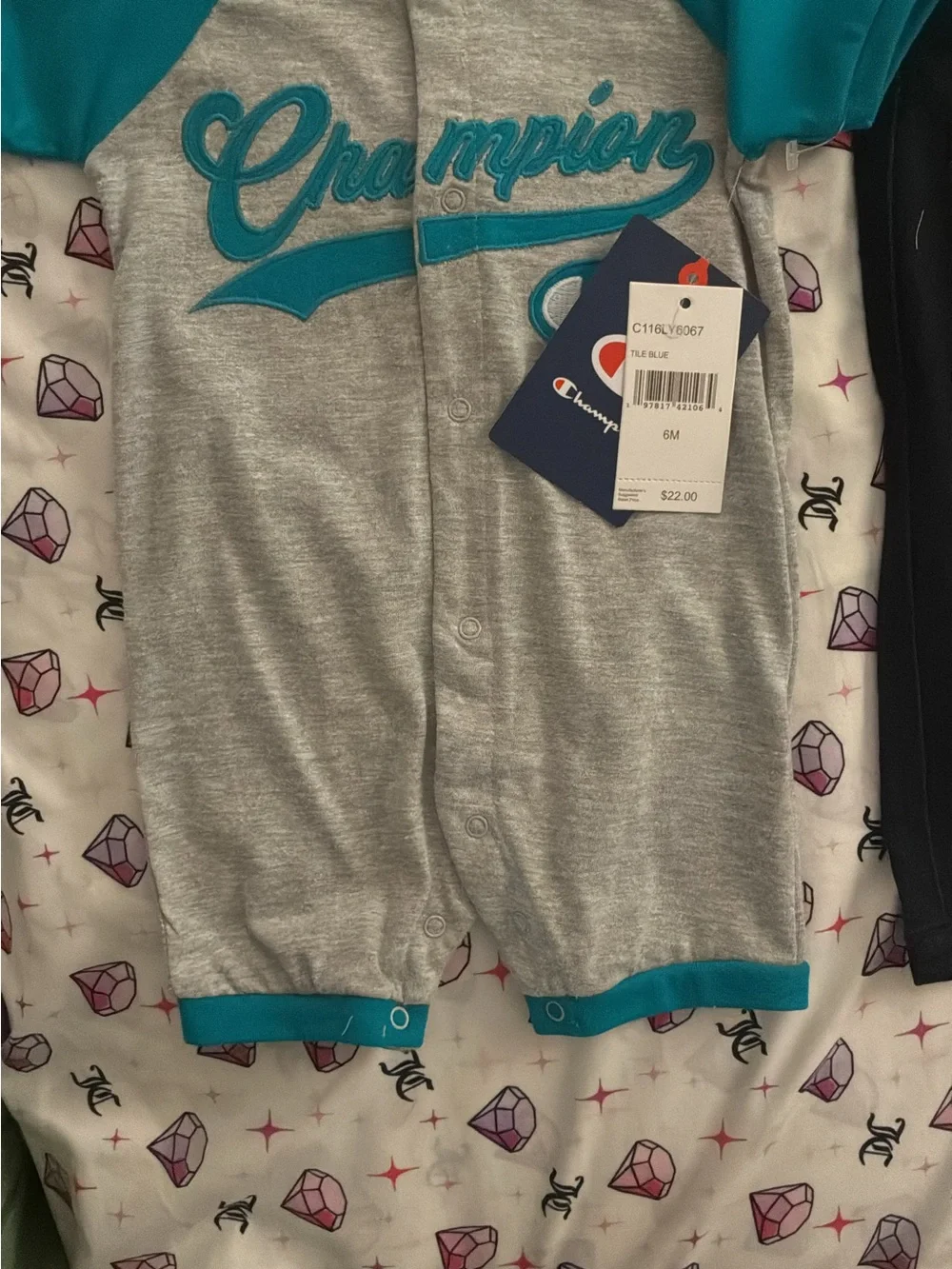 Champion Gray and Teal Baby One-Piece Bodysuit